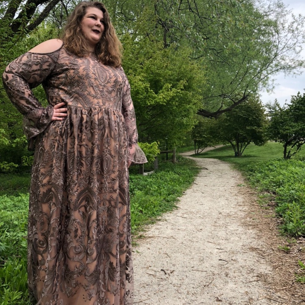 Truly You cold shoulder premium embroidered dress